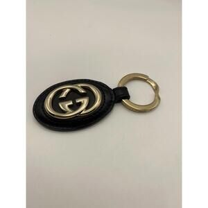 Gucci Black Leather Keychain with Gold Hardware